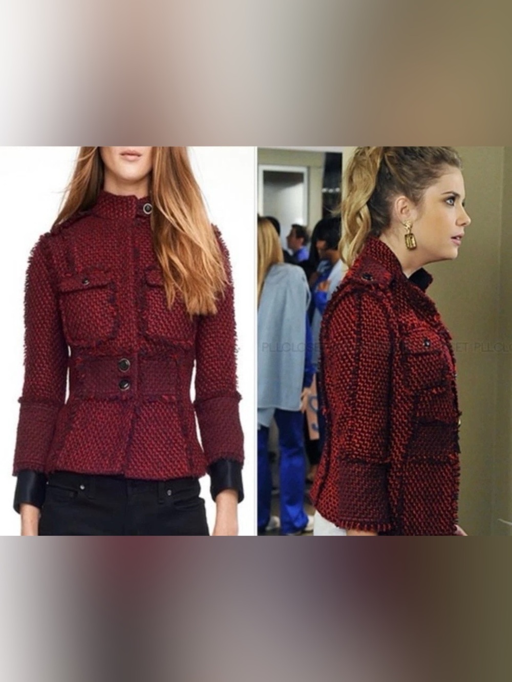 Tory Burch Women’s Red  Tweed Military Style Jacket SZ-4 Pretty Little Liars